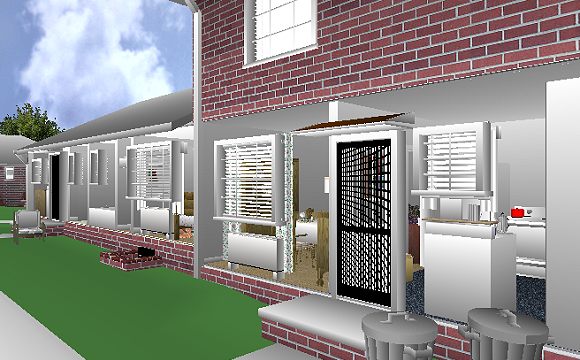The Jeffrey MacDonald Case: CJ000258.JPG: Representation of the rear of the Jeffrey MacDonald apartment, facing southeast